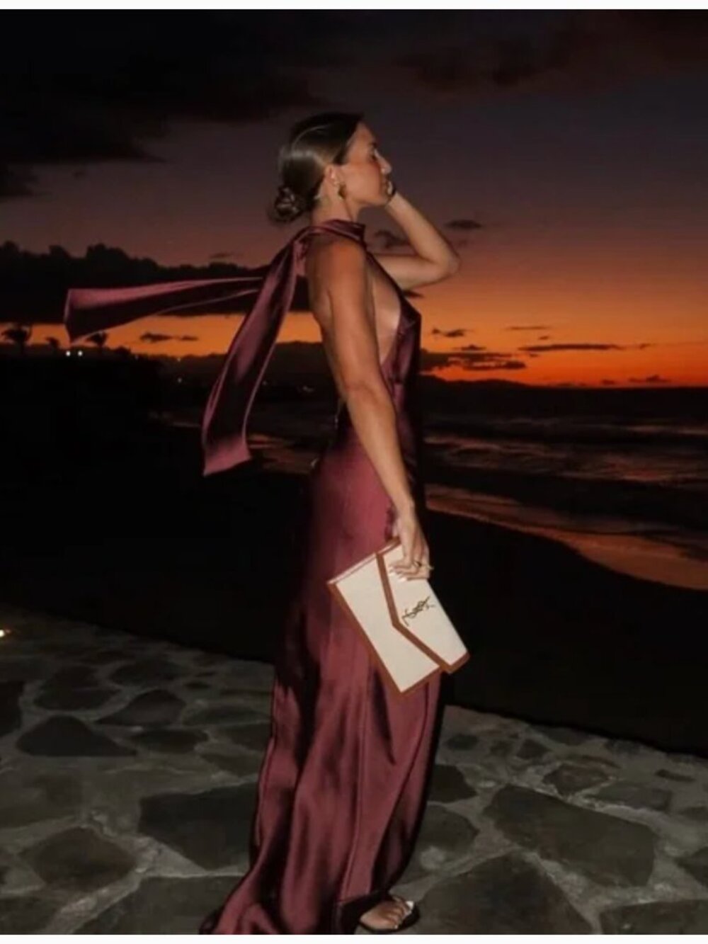 Zara Brown Satin Effect Halter Open Back Maxi Dress